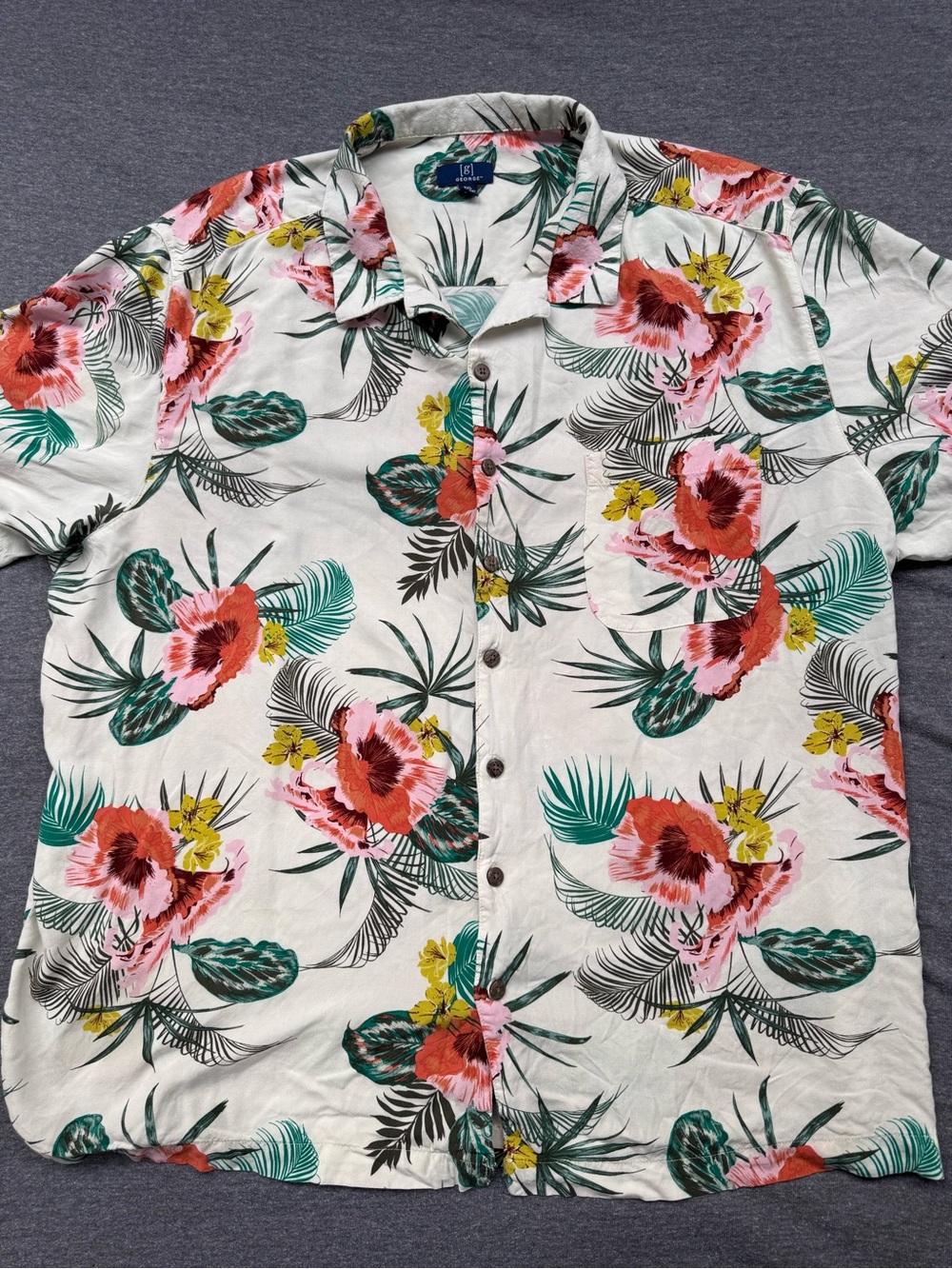 George Mens 3XL Tropical Floral Hibiscus Short Sleeve Button Down Camp Shirt